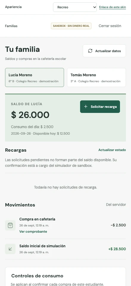 Portal de familias de Recreo en el celular